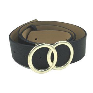 NWT Women's Double Ring Boyfriend Belt Black OS